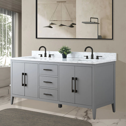 72" Double Sink Bathroom Vanity Cabinet with Engineered Marble Top