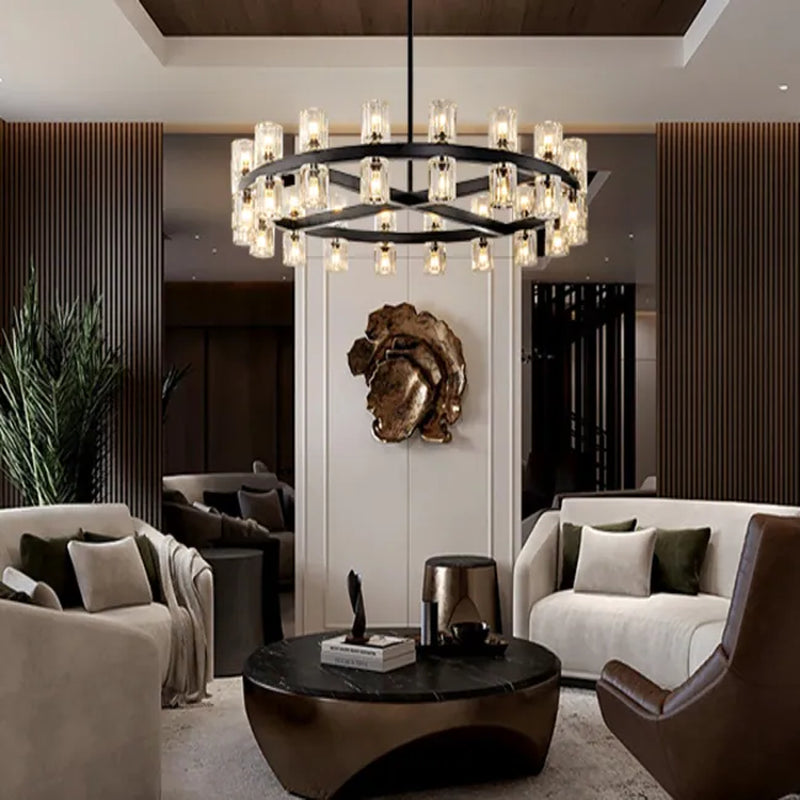 Wagon Wheel Chandelier with Crystal Shade