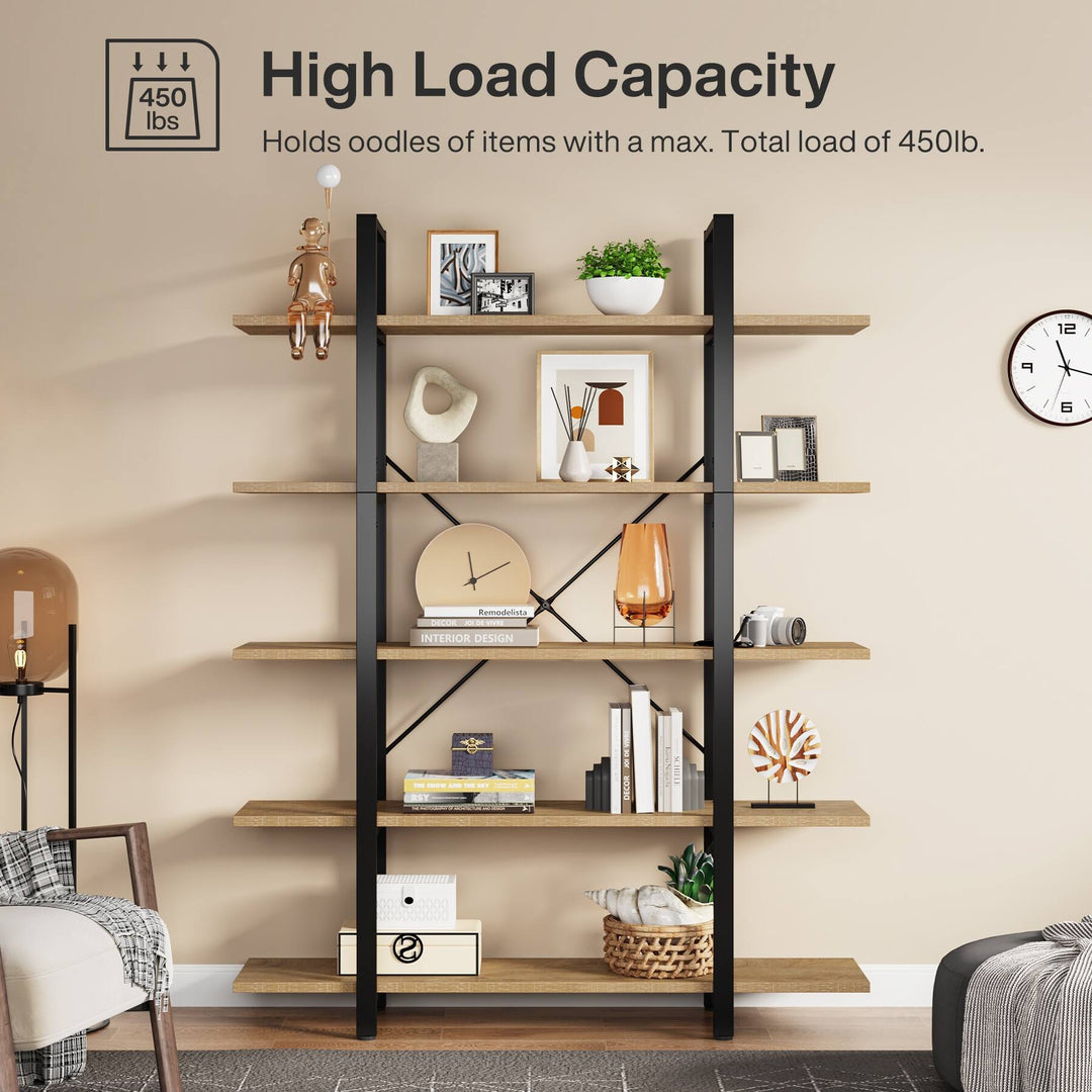 5-Tier Bookshelf, Vintage Industrial Style Bookcase
