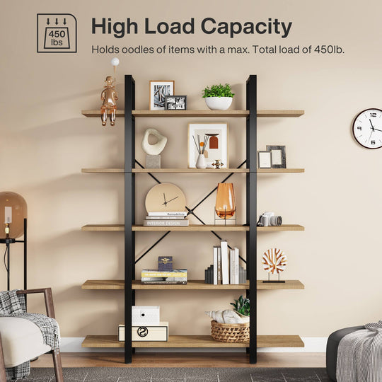 5-Tier Bookshelf, Vintage Industrial Style Bookcase