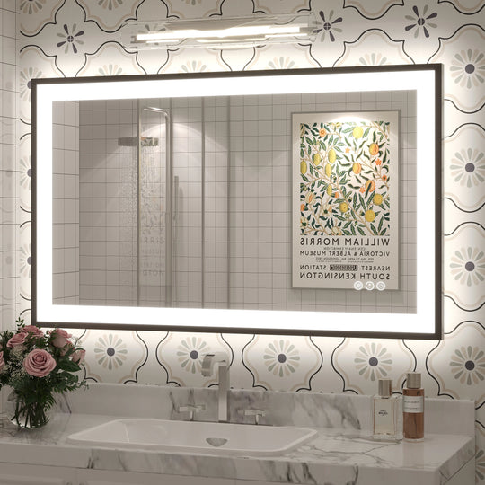 Extra Large Black Frame LED Bathroom Vanity Mirror with 3 Years Warranty and UL Certified