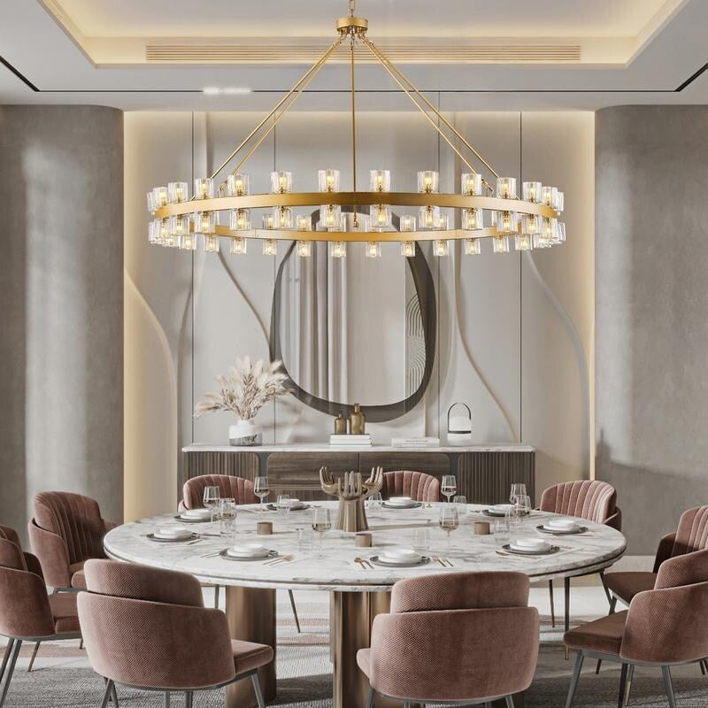 Wagon Wheel Chandelier with Crystal Shade