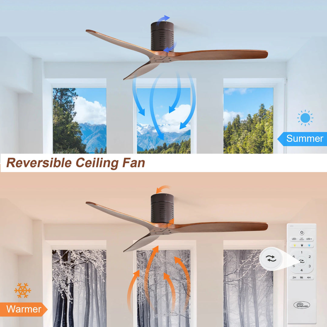 Sofucor 42"/48"/ 52"/60"Noiseless Walnut Wood Ceiling Fan with Remote Control, Integrated Light Optional