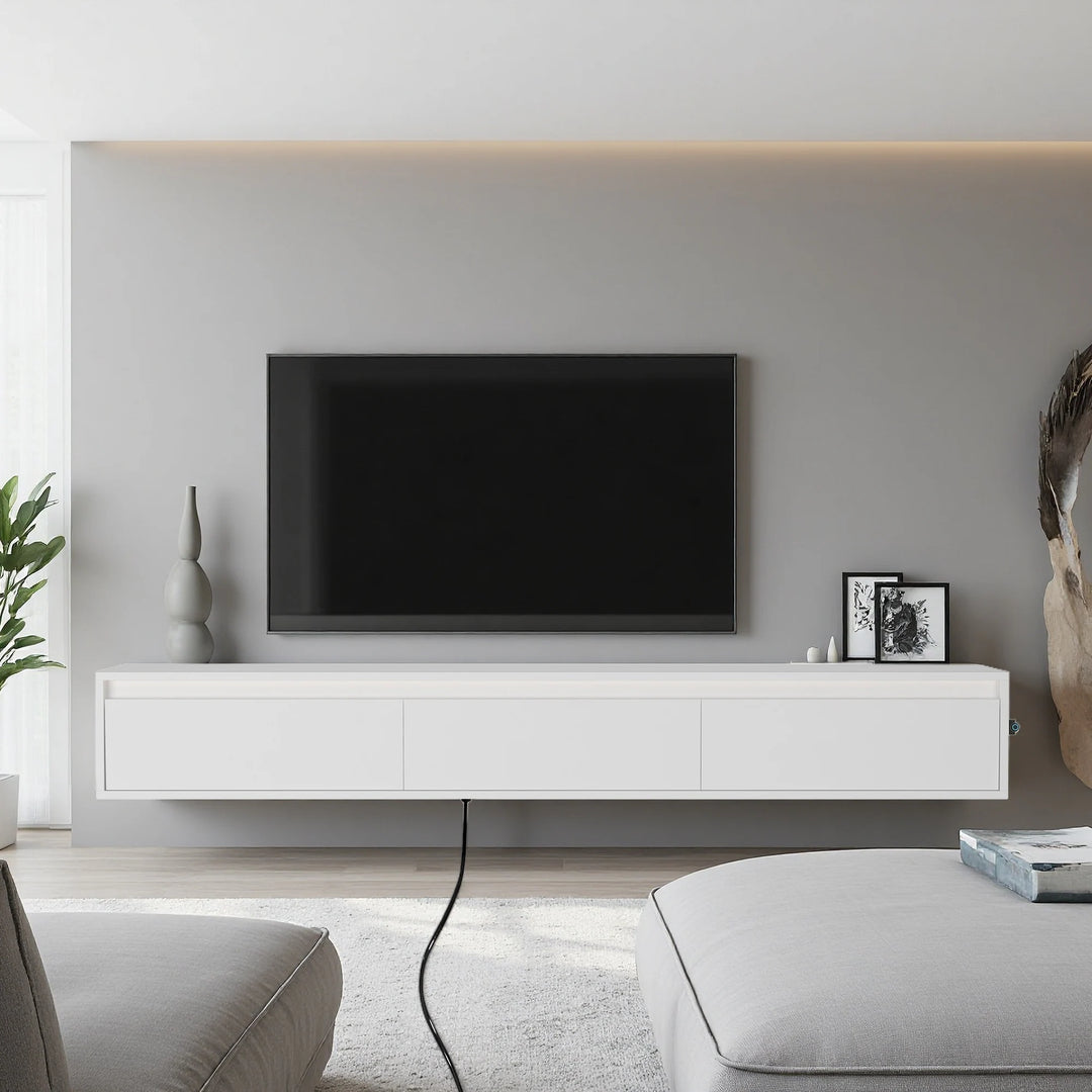 64" Floating Wall-Mounted TV Stand with Touch LED & Cord Management