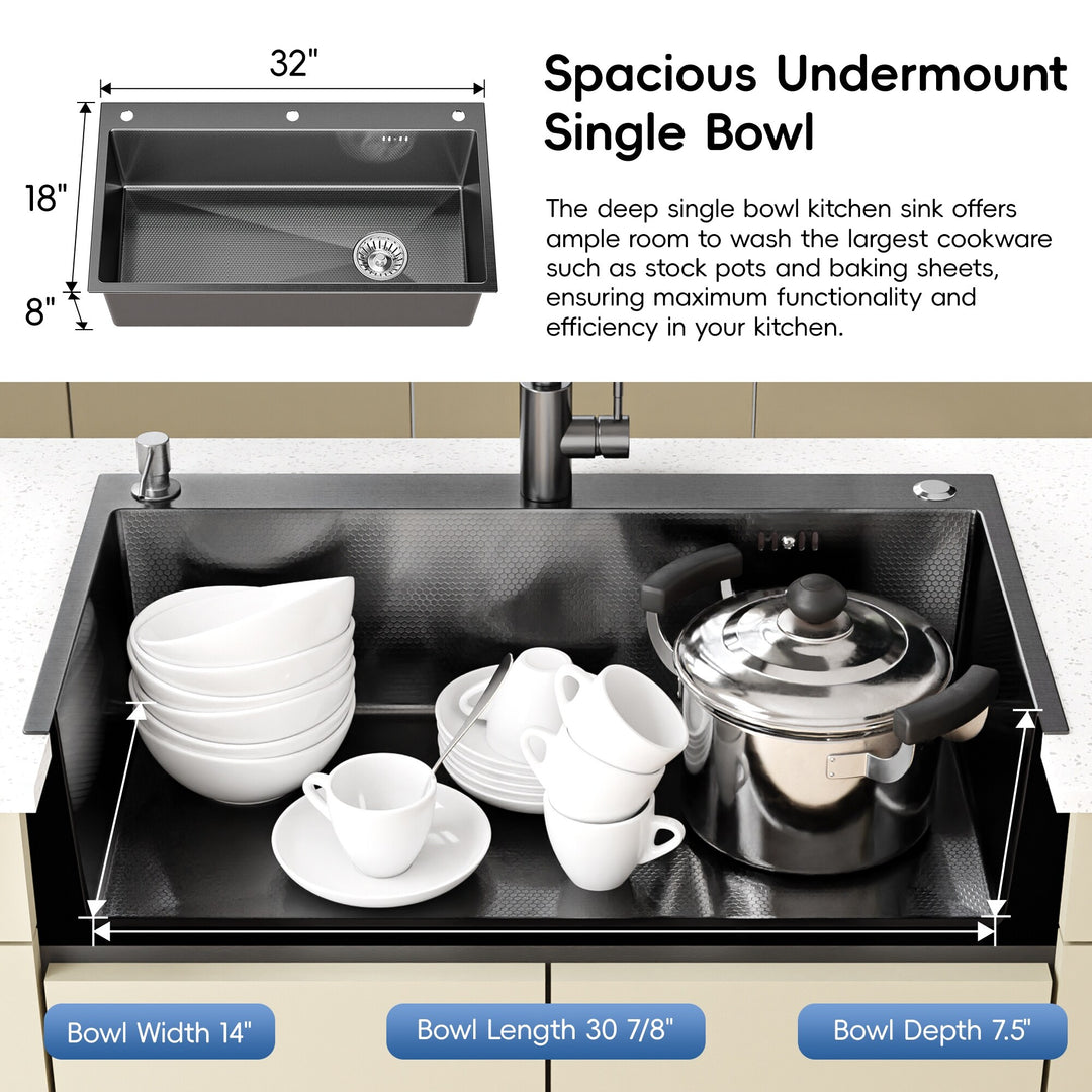 Drop-In/Undermount Single Bowl Stainless Steel Kitchen Sink