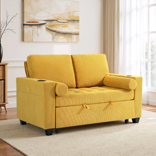 3-In-1 Pull-Out Sleeper Sofa Bed Convertible Adjustable Multi-Functional Loveseat with USB Port