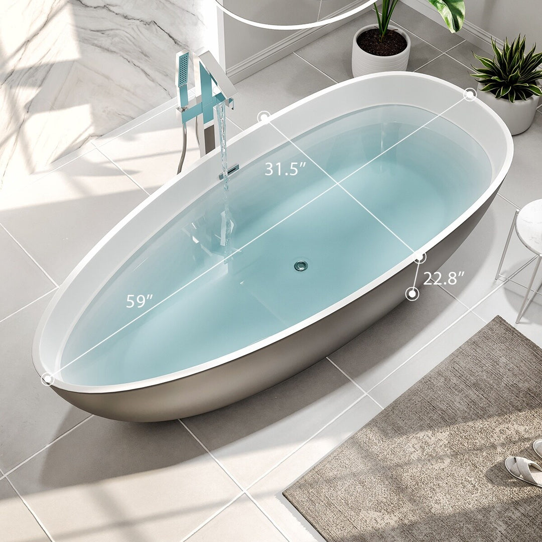Viva 60" Matte GR/WH Oval Solid Surface Freestanding Bathtub