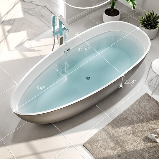 Viva 60" Matte GR/WH Oval Solid Surface Freestanding Bathtub