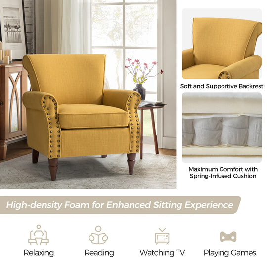 Nyctelius Upholstered Comfy Accent Chair with Turned Wooden Legs and Nailhead Trim Set of 2 by