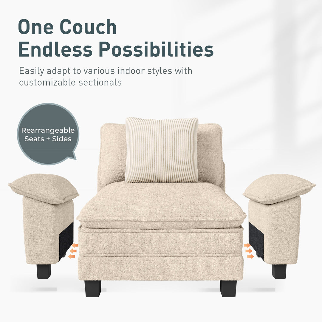 Cloud Modular Deep Seat Sofa, Chenille or Corduroy Sectional Couch with Removable Arms, 1–4 Seater