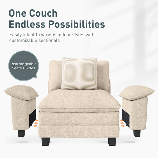 Cloud Modular Deep Seat Sofa, Chenille or Corduroy Sectional Couch with Removable Arms, 1–4 Seater