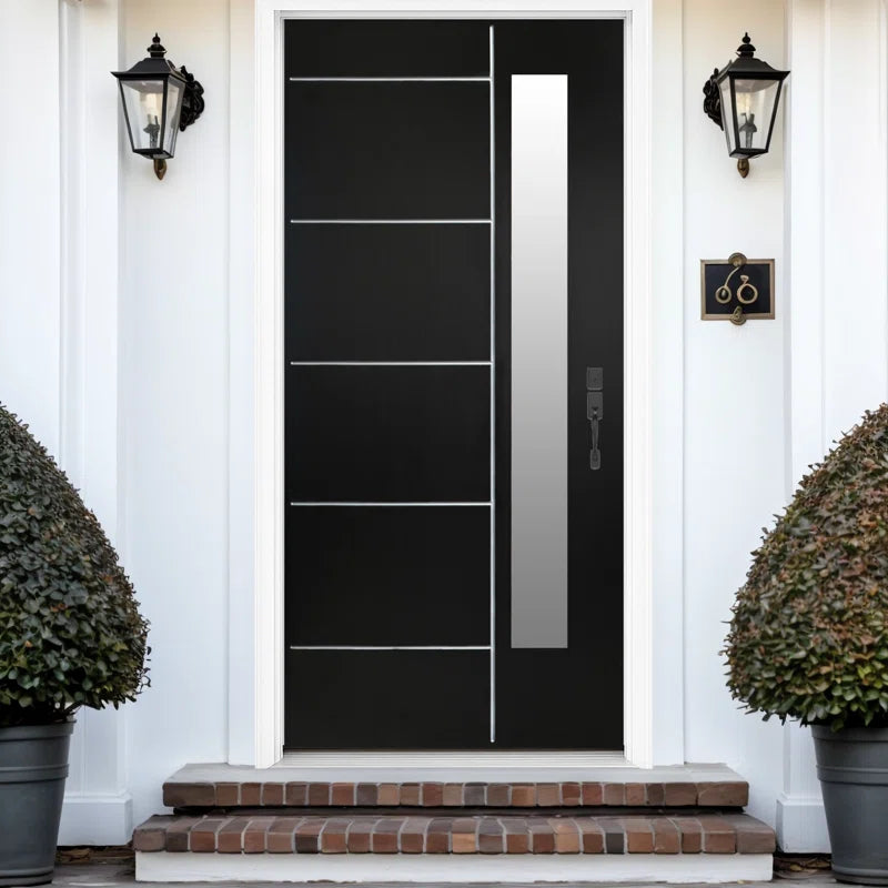 36 In. X 80 In. Black Fiberglass Front Entry Door with Frosted Glass