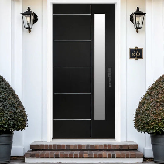 36 In. X 80 In. Black Fiberglass Front Entry Door with Frosted Glass
