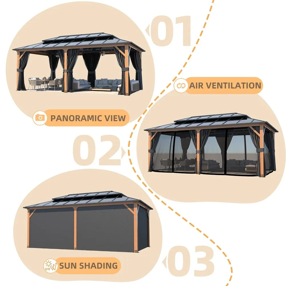 Hardtop Wood Gazebo with Double Roof – Free Dust Cover with 12X16 or 12X20 Model – Waterproof Outdoor Gazebo
