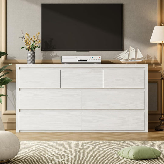 7-Drawer Dresser for Bedroom,Wide Wood Chest with Handle-Free Design,Modern Storage Cabinet for Living Room or Entryway