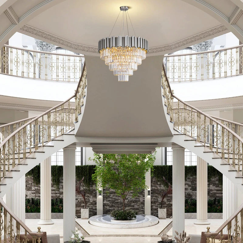 Large Crystal Chandelier - 35.4"Modern 6-Tier 17-Light Chrome Ceiling Light, Luxury K9 Crystal