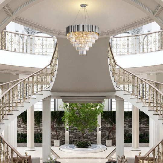 Large Crystal Chandelier - 35.4"Modern 6-Tier 17-Light Chrome Ceiling Light, Luxury K9 Crystal