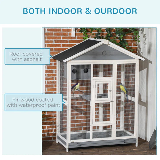 Demareo 64.5" Wood Pointed Top Floor Bird Cage with Stand