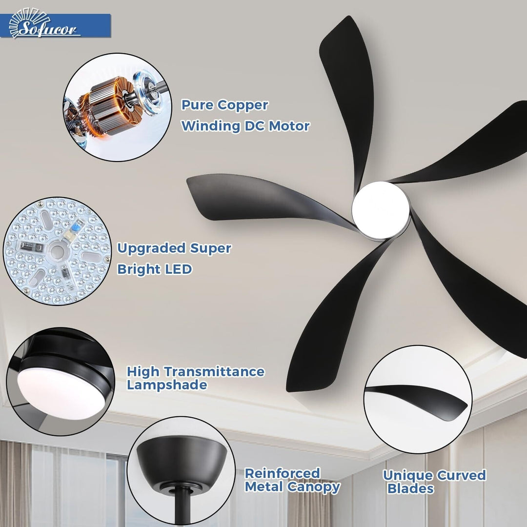 Sofucor 45/52 Inch Ceiling Fan with Remote & Lights Quiet DC Motor 5 Blade High CFM Modern Fan