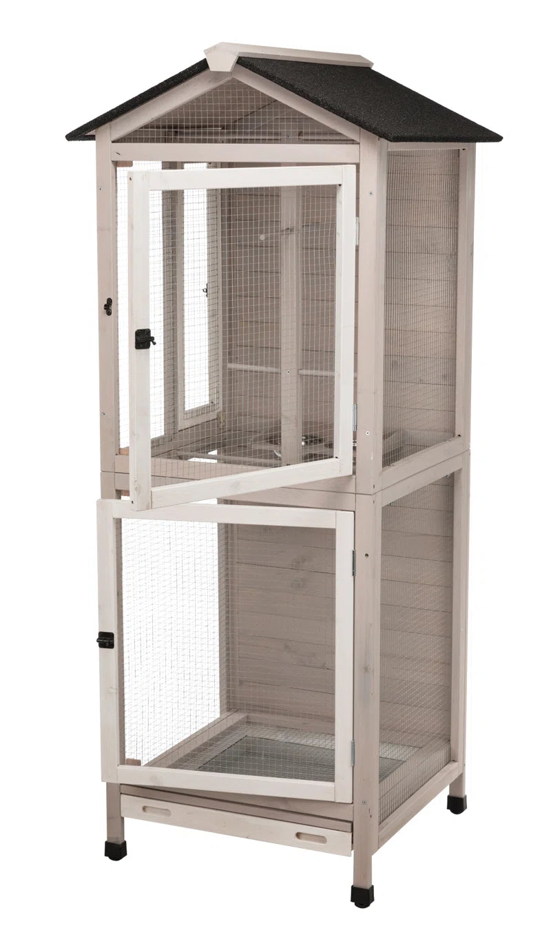 Natura Aviary for Small Birds, Indoor Outdoor Use, 3 Front Doors, 2 Perches, Gray