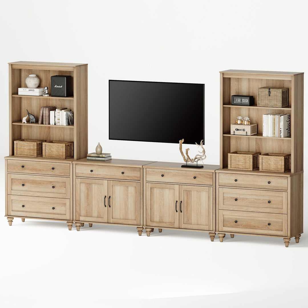 Entertainment Center with Bookshelves for Tvs up to 75", Oak