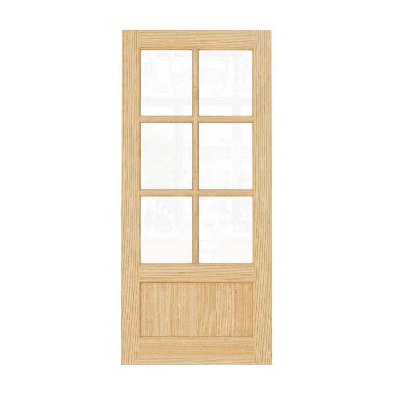 80 Inch Pine Wood Front Door Slab with 6 Lite Clear Double Glazed Glass Slab Only