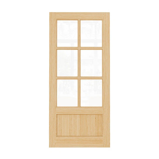 80 Inch Pine Wood Front Door Slab with 6 Lite Clear Double Glazed Glass Slab Only