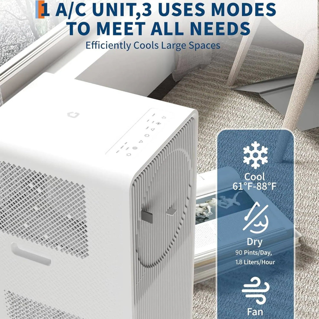 14,000 BTU Portable Air Conditioner with Drainage-Free, Remote Control for Large Room, Campervan, Office