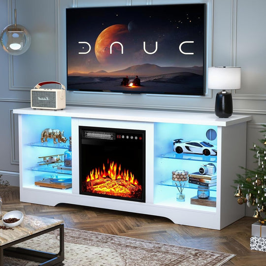 58" Fireplace TV Stand with 18'' Electric Fireplace,Modern Entertainment Center for 65'' Tvs,Tv Console
