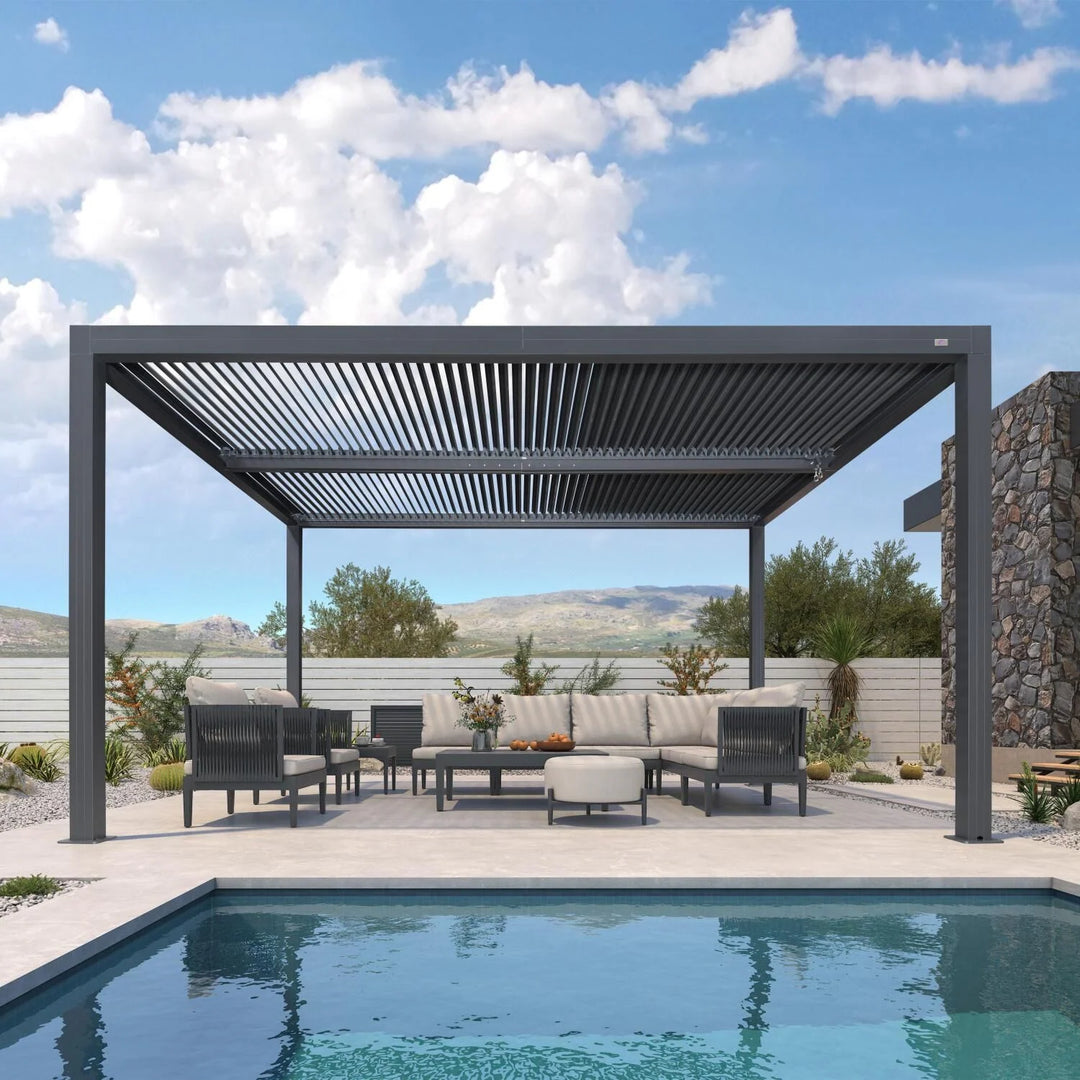Grey Louvered Pergola Outdoor Aluminum Pergola with Adjustable Roof for Patio Grey Hardtop Gazebo