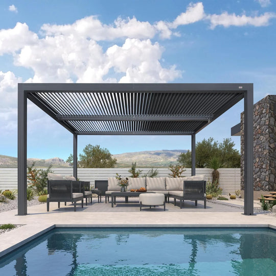 Grey Louvered Pergola Outdoor Aluminum Pergola with Adjustable Roof for Patio Grey Hardtop Gazebo