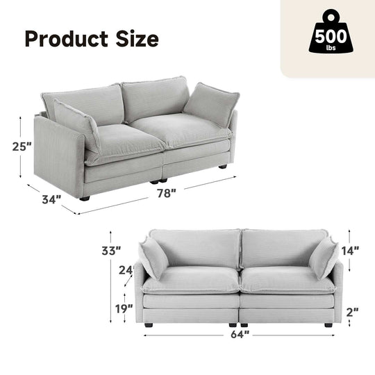 Corduroy Sectional Sofa with Removable Ottomans & Ultra-Soft Cushions for Living Room & Bedroom