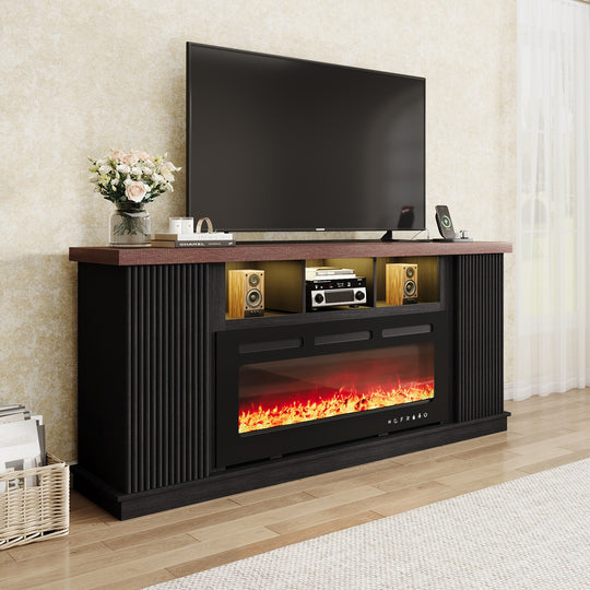70" TV Stand with Electric Fireplace Heater, Media Entertainment Center Console for Tvs up to 80" with Storage Cabinet