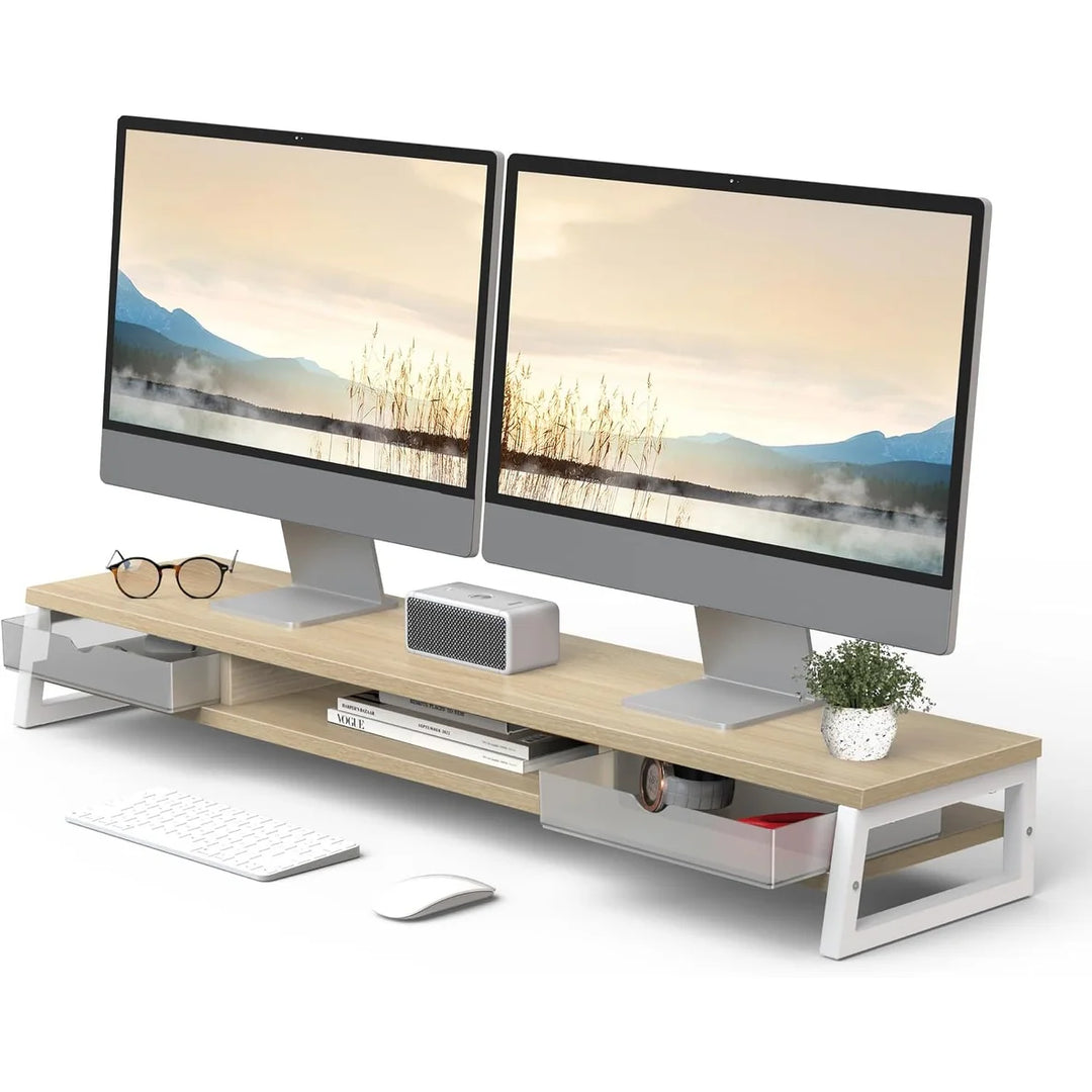 Fenge Dual Monitor Stand Riser for Desk, 42.5In Large Monitor Stand for 2 Monitor - 42.5X9.2X5.4 Inches