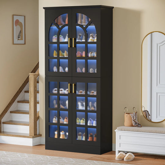 35 Pairs Tall Shoe Storage Cabinet with Doors, 8 Tiers Shoe Rack Organizer with LED Light and Adjustable Shelves for Entryway