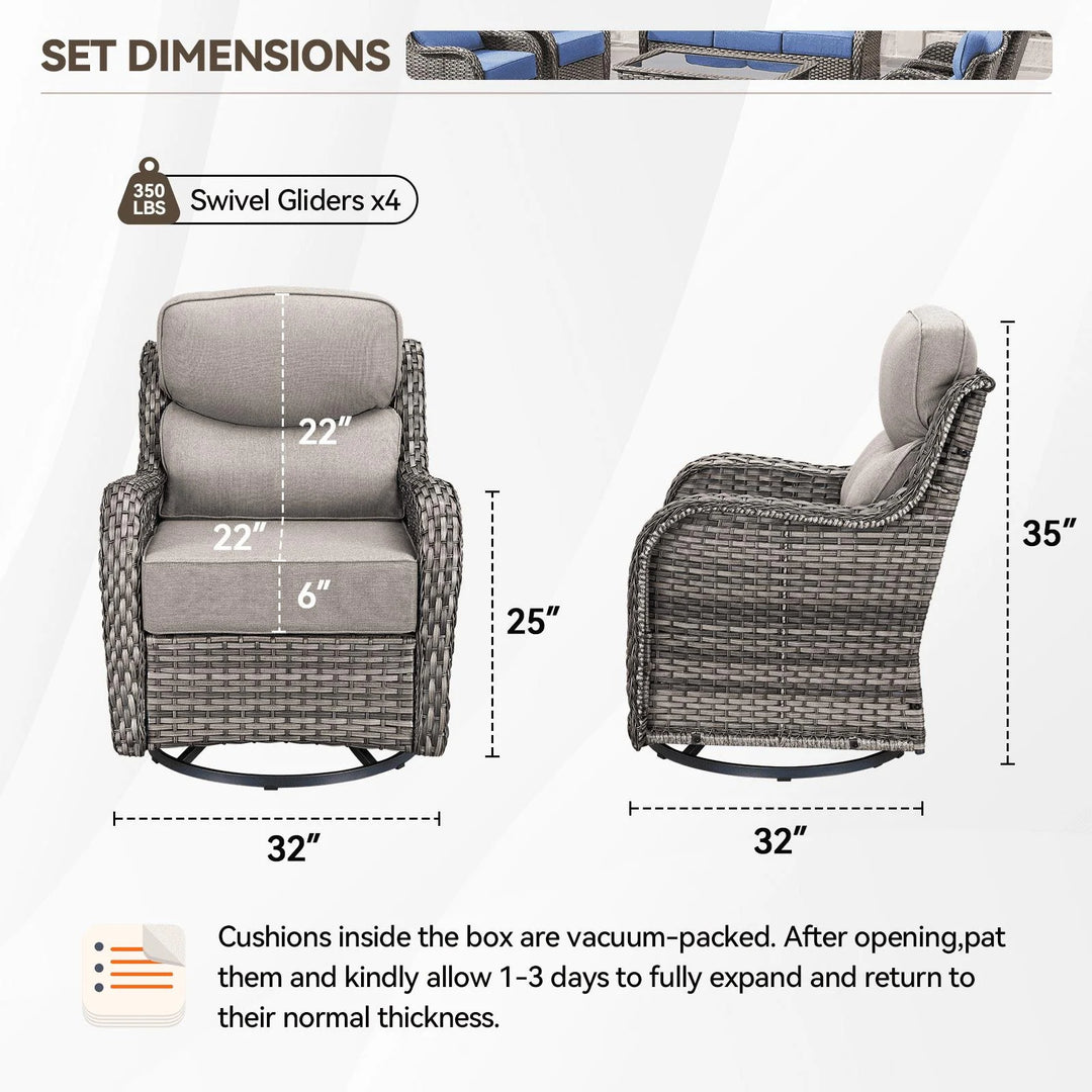 Outdoor Patio Sofa Swivel Chair with 6-Inch Thick Cushions Set