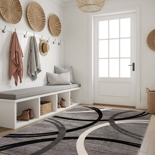 Contemporary Abstract Circles Design Area Rug