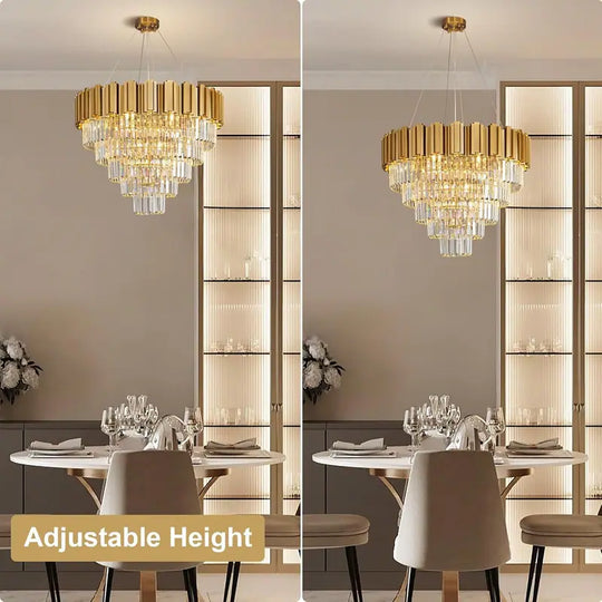 Large Crystal Chandelier - 35.4"Modern 6-Tier 17-Light Chrome Ceiling Light, Luxury K9 Crystal
