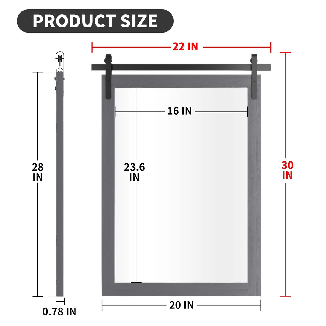Farmhouse Barn Door Solid Wood Frame Bathroom Vanity Wall Mirror