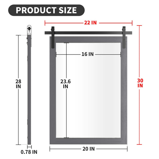 Farmhouse Barn Door Solid Wood Frame Bathroom Vanity Wall Mirror