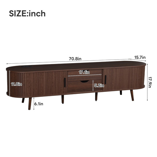 70 in Modern TV Stand with Rattan Doors - N/A