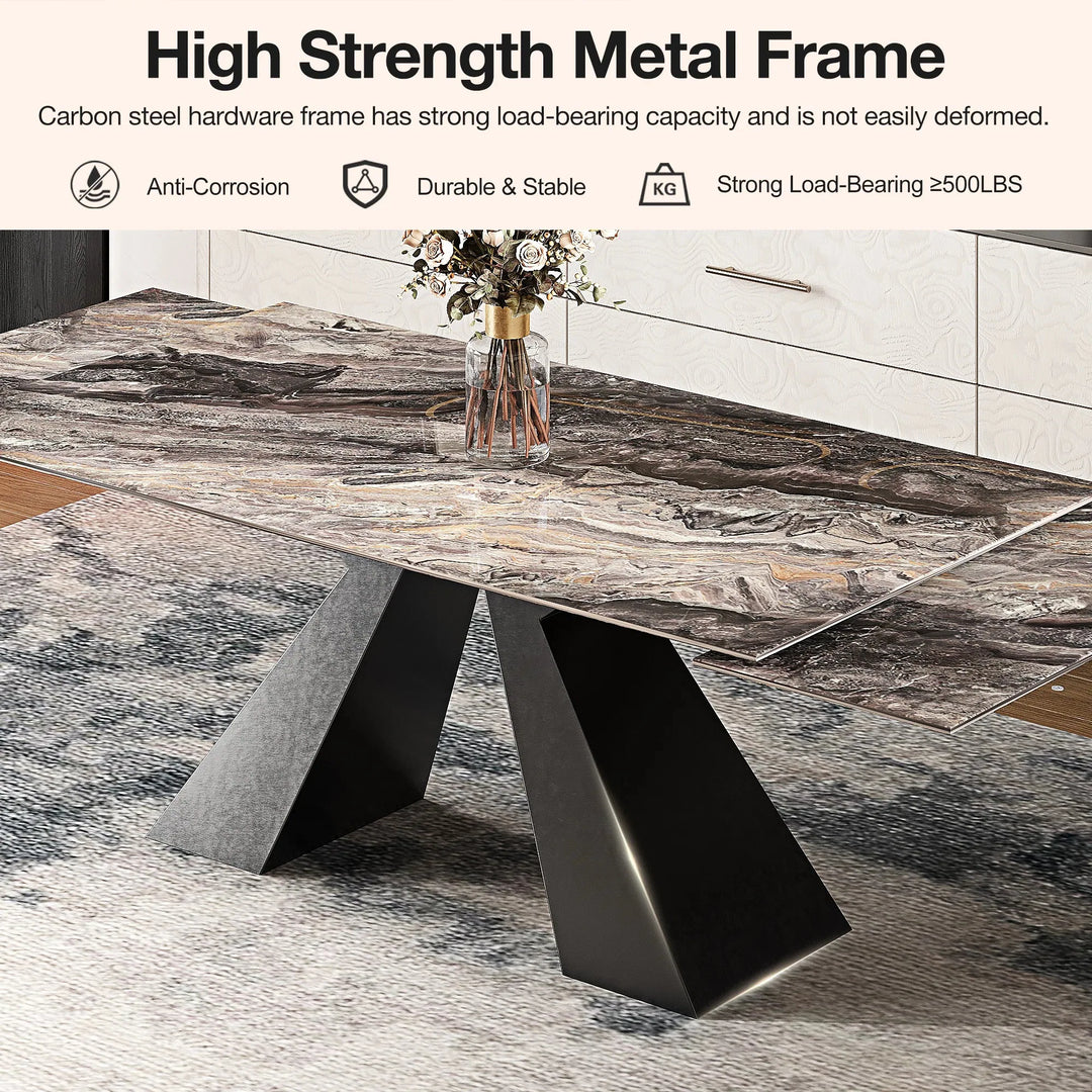 Minimalism Extendable Rectangular Sintered Stone Double Pedestal Dining Table Seat for 8-12 - 110.24"