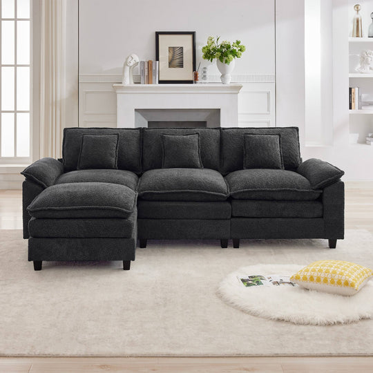 Modular Chenille Sectional Sofa with Ottomans, Deep Seat, Wide Padded Armrests, 2-Seat / 3-Seat / 4-Seat Options