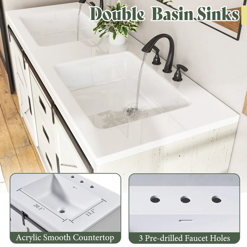 Chimira 60" Double Sink Bathroom Vanity with Sink Combo Set with 2 Drawers & Doors