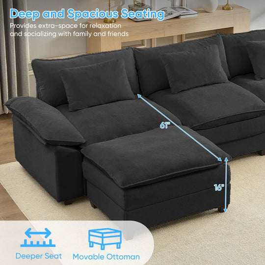 Modern 156''Oversized U-Shaped Modular Sectional Sofa with 2 Ottomans,6-Seat Cloud Couch,Chenille Sofa Sleeper Deep Seat Couches