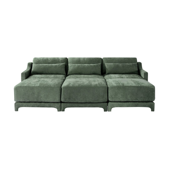 Modern Chenille 4-Seater Sofa with 2 Ottoman, Lumbar Cushions, Ergonomic Backrest, High-Resilience Spongeand Tufted Armrests