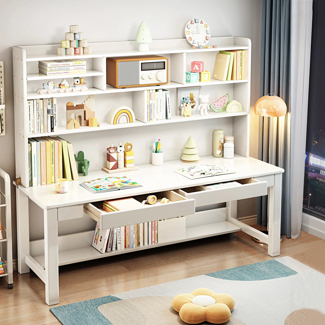 Kids Desk Wood Study Desk Writing Desk with Bookshelf