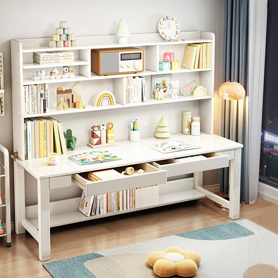 Kids Desk Wood Study Desk Writing Desk with Bookshelf