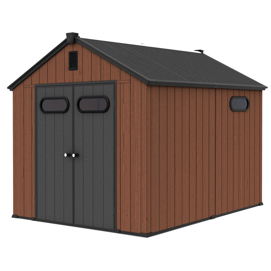 8X8/8X10/8X12 FT All-Weather Outdoor Resin Lockable Storage Shed with Windows Floor for Patio Furniture and Tools