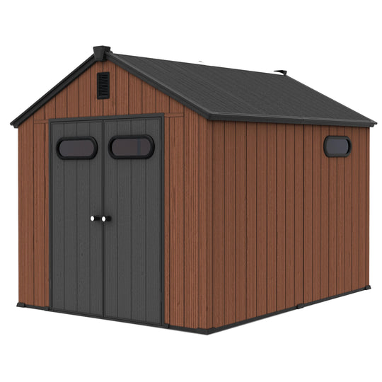 8X8/8X10/8X12 FT All-Weather Outdoor Resin Lockable Storage Shed with Windows Floor for Patio Furniture and Tools